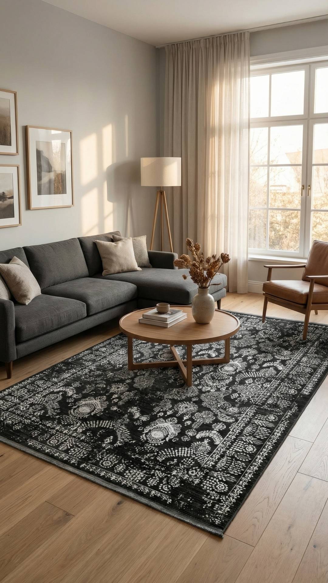 Zev Dark Serisi Zümrüt Siyahı Etnik Damask Triko Akrilik Salon Yatak Odası Halısı- %60 Fırsat Outlet st021  160x230