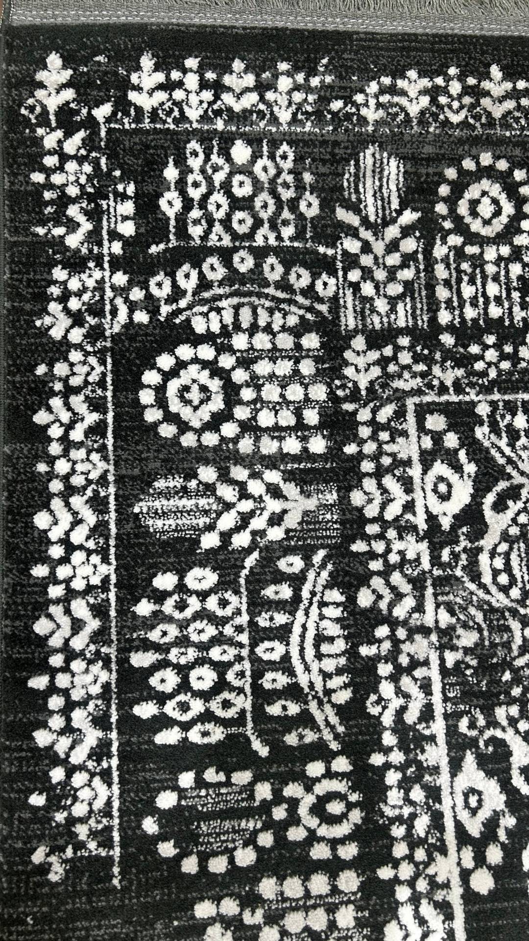 Zev Dark Serisi Zümrüt Siyahı Etnik Damask Triko Akrilik Salon Yatak Odası Halısı- %60 Fırsat Outlet st021  160x230