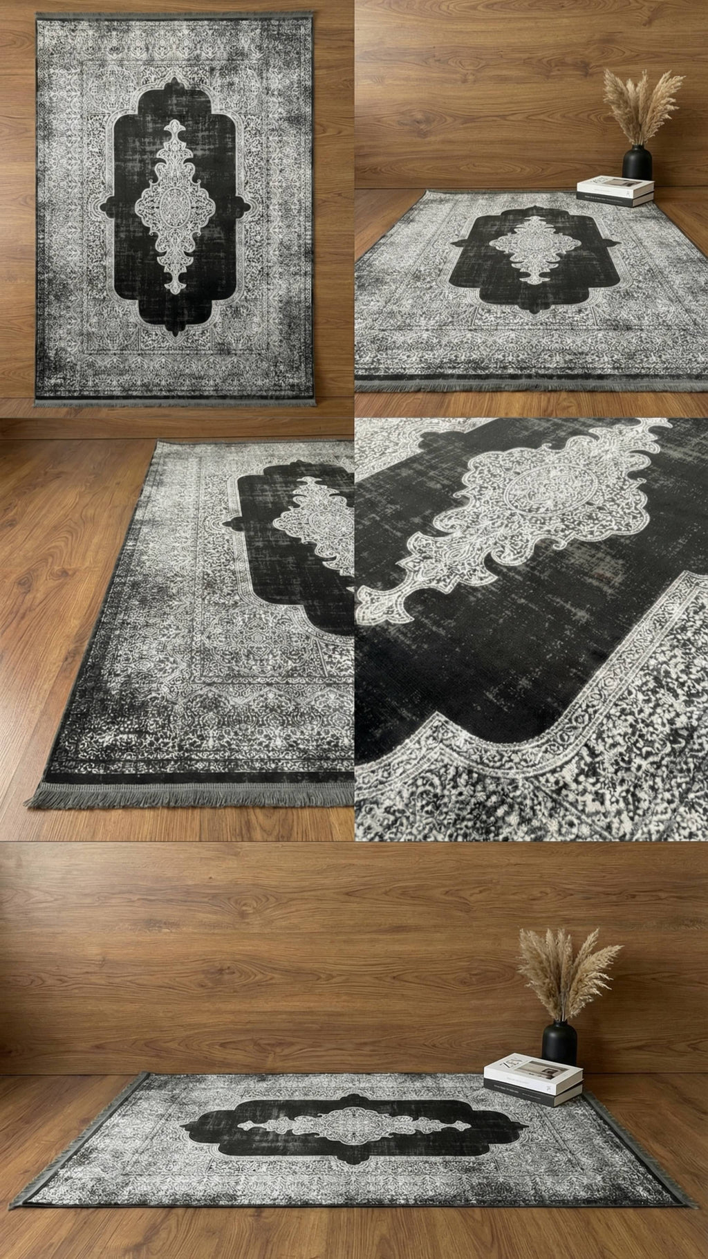 Zev Dark Serisi Zümrüt Siyahı Madalyonlu Triko Akrilik Salon Misafir Odası Halısı- %60 Fırsat Outlet st026  160x230