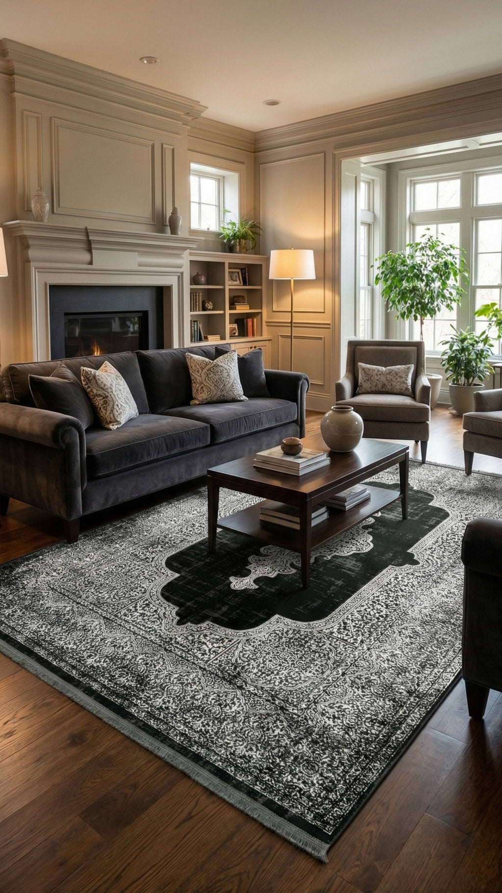 Zev Dark Serisi Zümrüt Siyahı Madalyonlu Triko Akrilik Salon Misafir Odası Halısı- %60 Fırsat Outlet st026  160x230