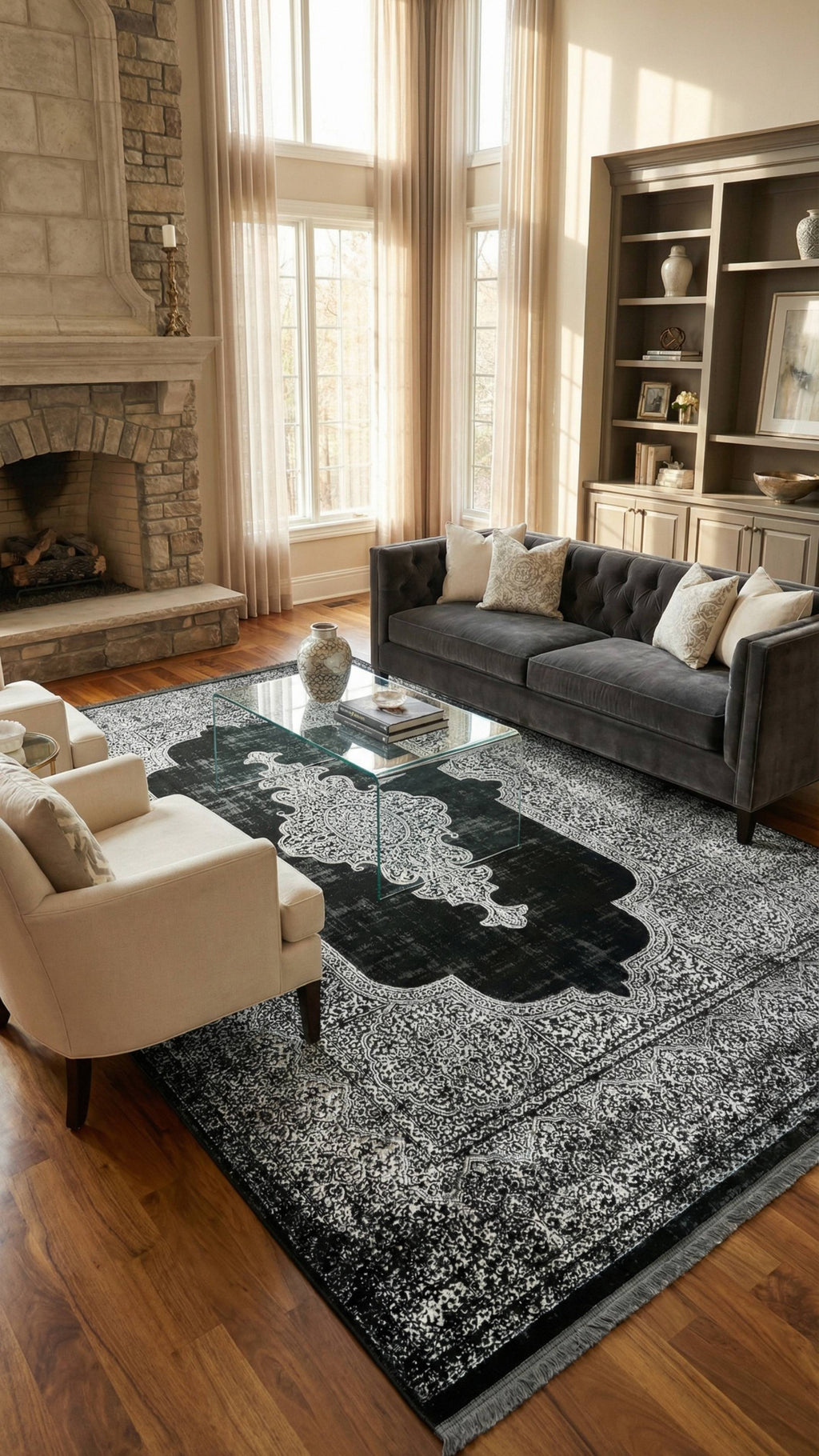 Zev Dark Serisi Zümrüt Siyahı Madalyonlu Triko Akrilik Salon Misafir Odası Halısı- %60 Fırsat Outlet st026  160x230