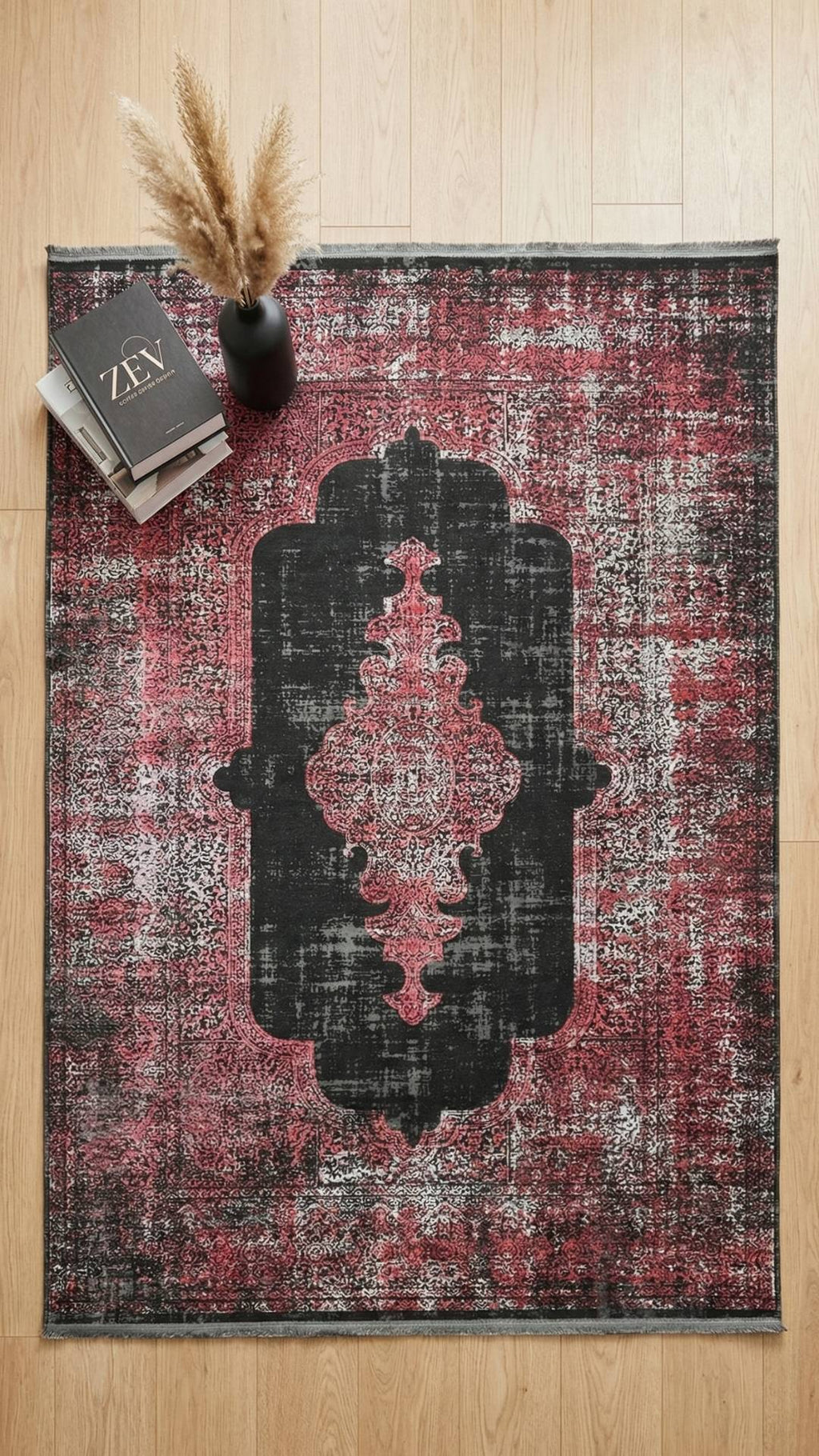 سجادة زيف دارك سيريز: سجادة أكريليك بنقشة مركزية باللون الأسود الزمردي - خصم 60% على سجادة غرفة المعيشة والمطبخ st018 مقاس 160x230