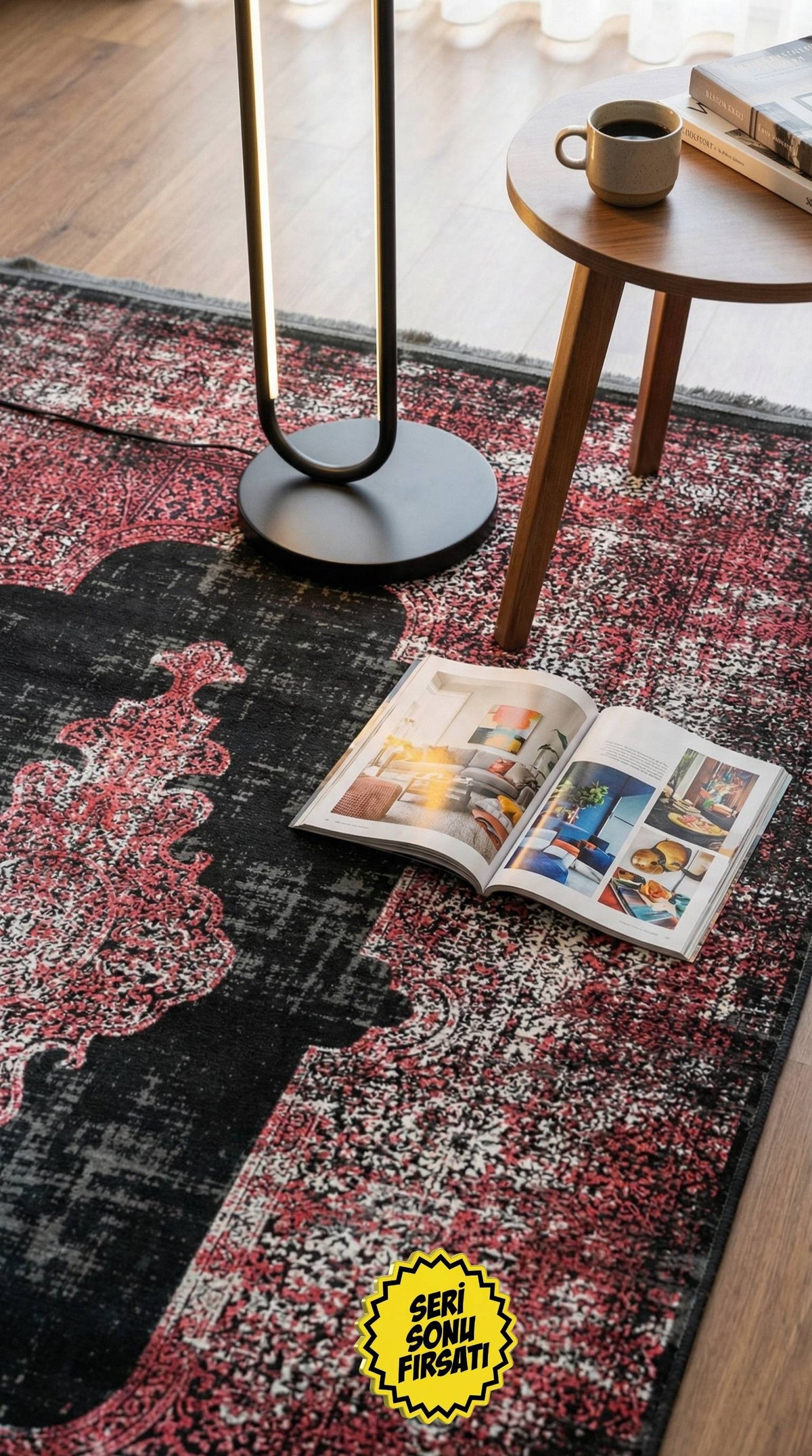 سجادة زيف دارك سيريز: سجادة أكريليك بنقشة مركزية باللون الأسود الزمردي - خصم 60% على سجادة غرفة المعيشة والمطبخ st018 مقاس 160x230