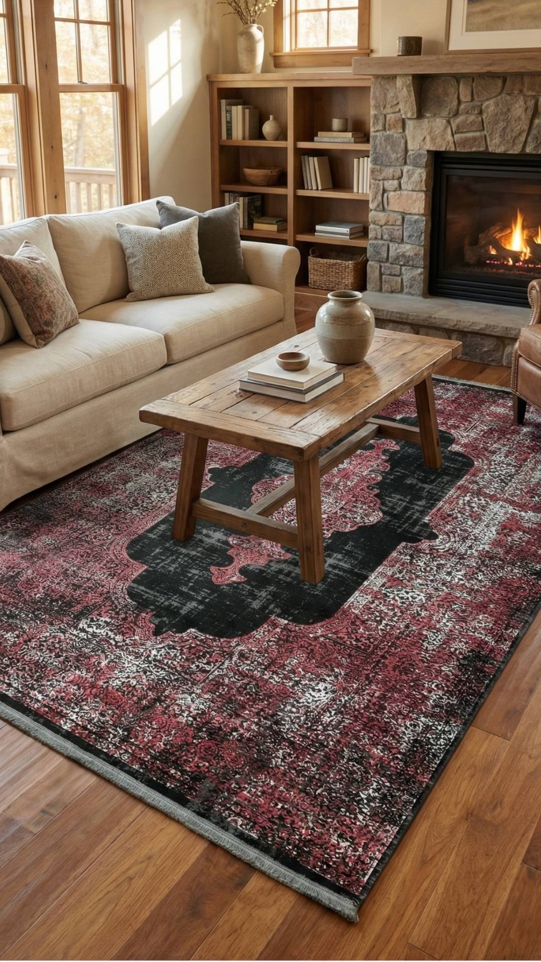 سجادة زيف دارك سيريز: سجادة أكريليك بنقشة مركزية باللون الأسود الزمردي - خصم 60% على سجادة غرفة المعيشة والمطبخ st018 مقاس 160x230