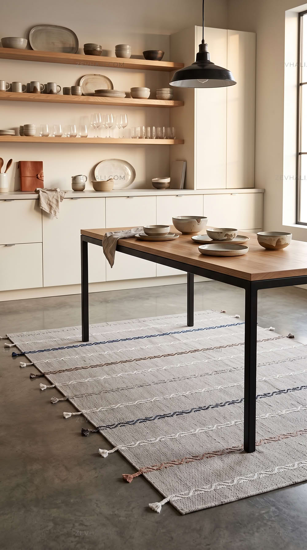 Zev Halı Vincents Colors Açık Gri Dalgalı Çizgili Püsküllü Kilim VC09 160x200