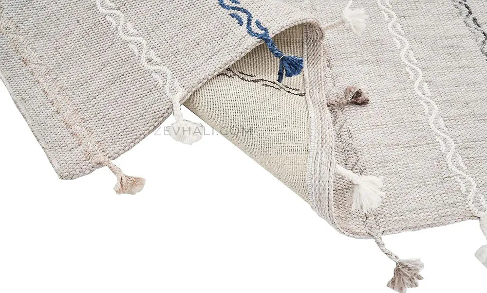 Zev Halı Vincents Colors Açık Gri Dalgalı Çizgili Püsküllü Kilim VC09 160x200