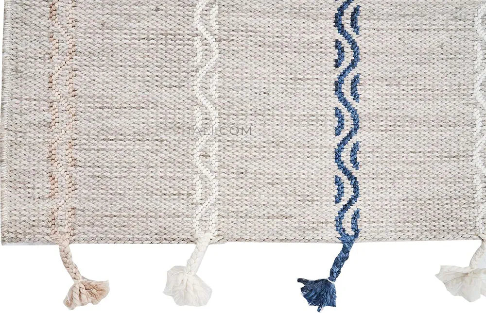 Zev Halı Vincents Colors Açık Gri Dalgalı Çizgili Püsküllü Kilim VC09 160x200