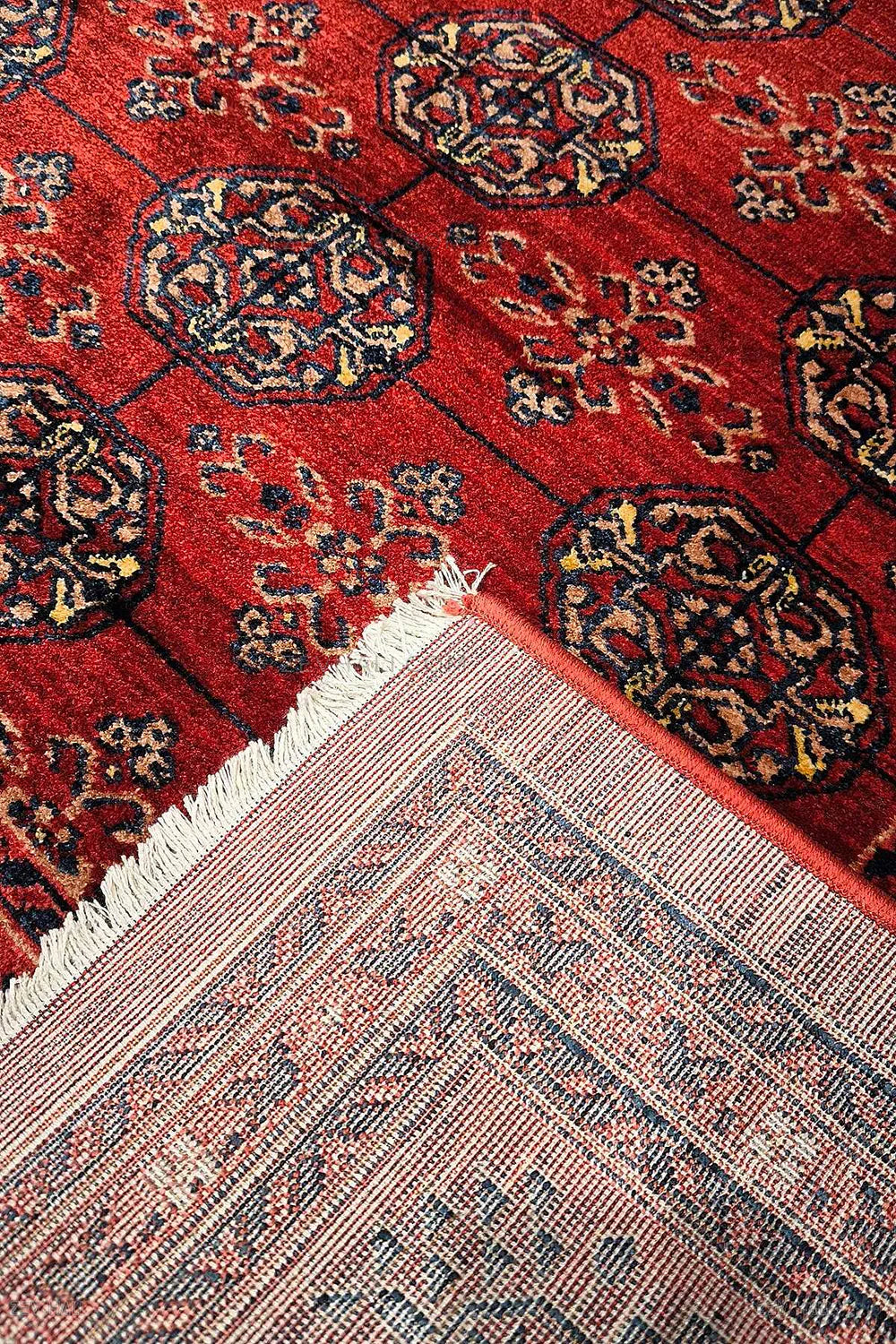 سجادة زيف حياكة كثيفة أفغانية بورغندي | سجادة صالون عالية الجودة لا تحتفظ بالغبار
