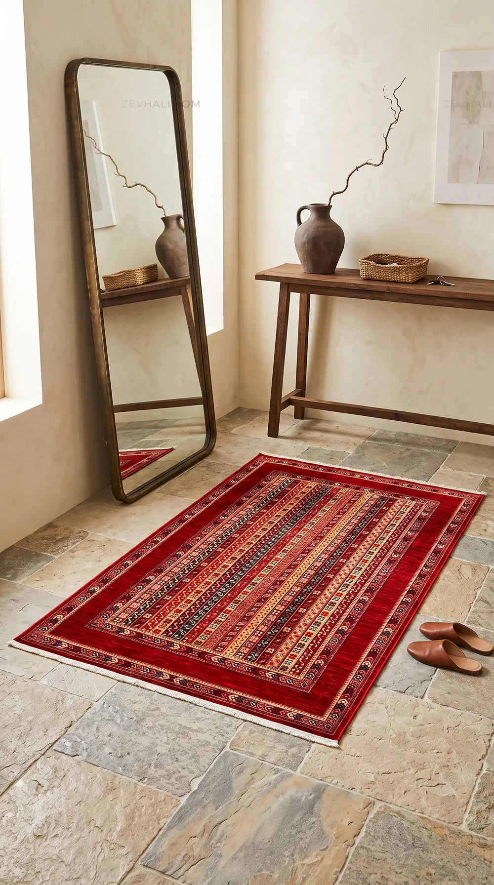 Zev Halı Afghan Vintage Multi Renkli Çizgili Eklektik Dokuma Halı AFG02