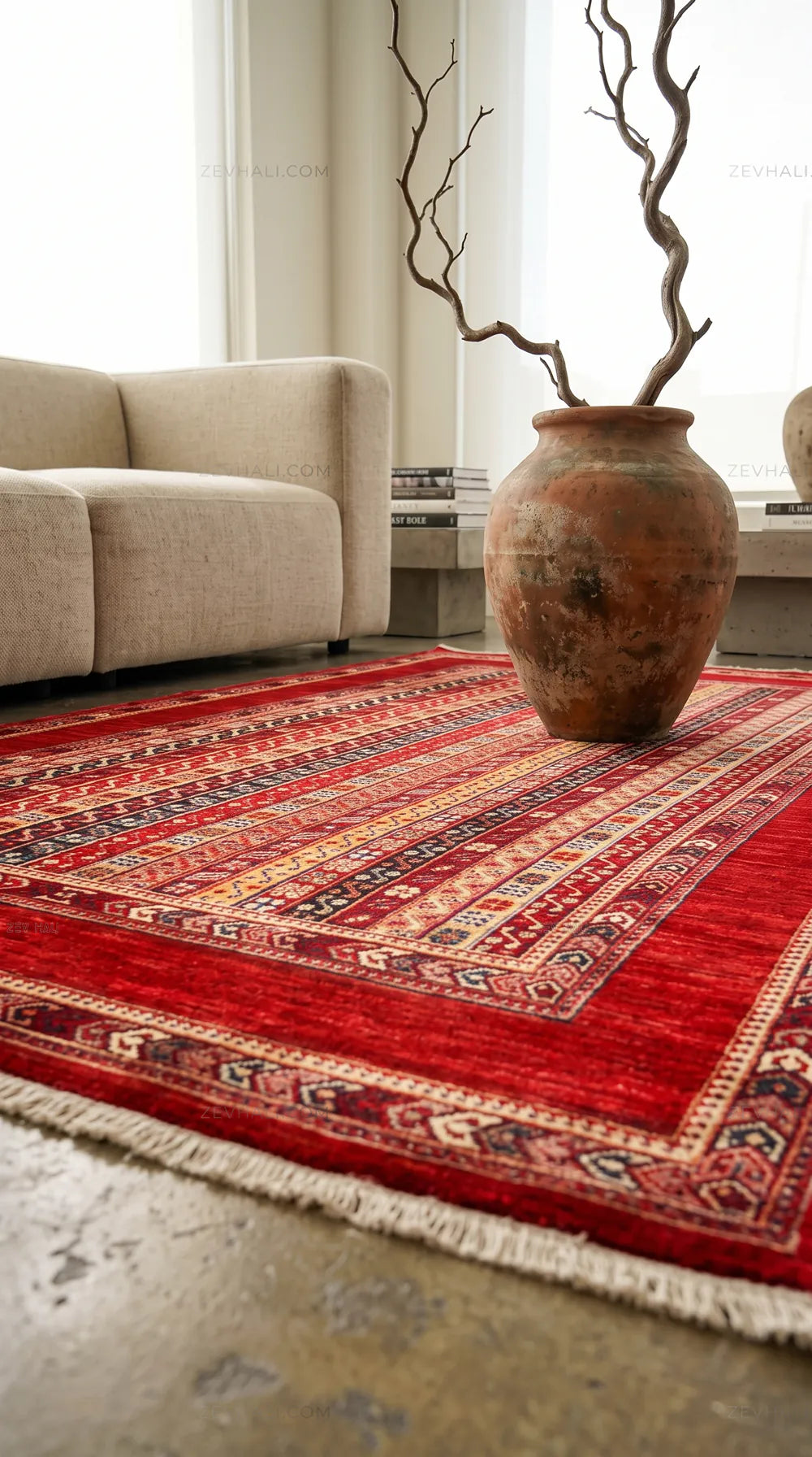 Zev Halı Afghan Vintage Multi Renkli Çizgili Eklektik Dokuma Halı AFG02
