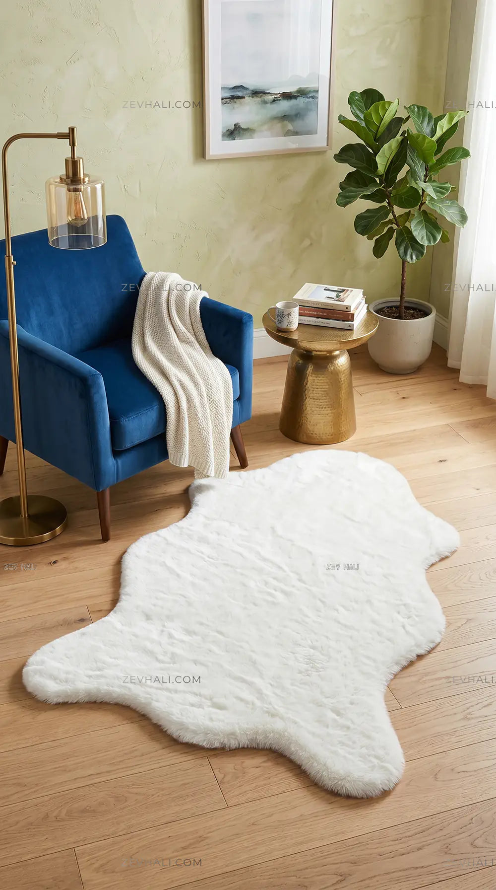 Zev Halı Alade Krem Suni Tavşan Tüyü Kaymaz Süet Tabanlı Yıkanabilir Peluş Post Halı AL01 | Peluş Halı | Zev Halı