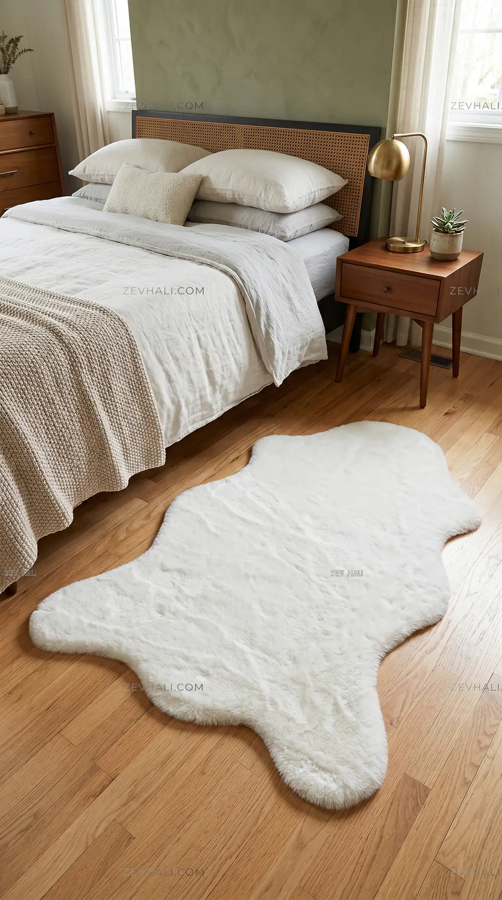 Zev Halı Alade Krem Suni Tavşan Tüyü Kaymaz Süet Tabanlı Yıkanabilir Peluş Post Halı AL01 | Peluş Halı | Zev Halı