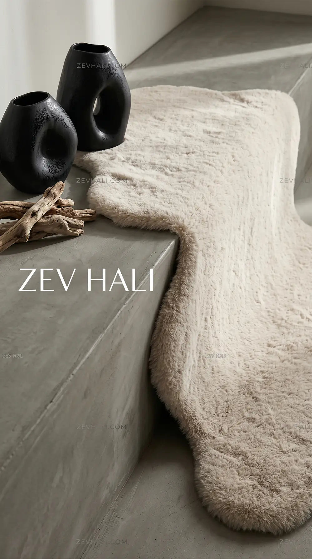 Zev Halı Alade Vizon Suni Tavşan Tüyü Kaymaz Taban Yıkanabilir Peluş Post Halı AL06