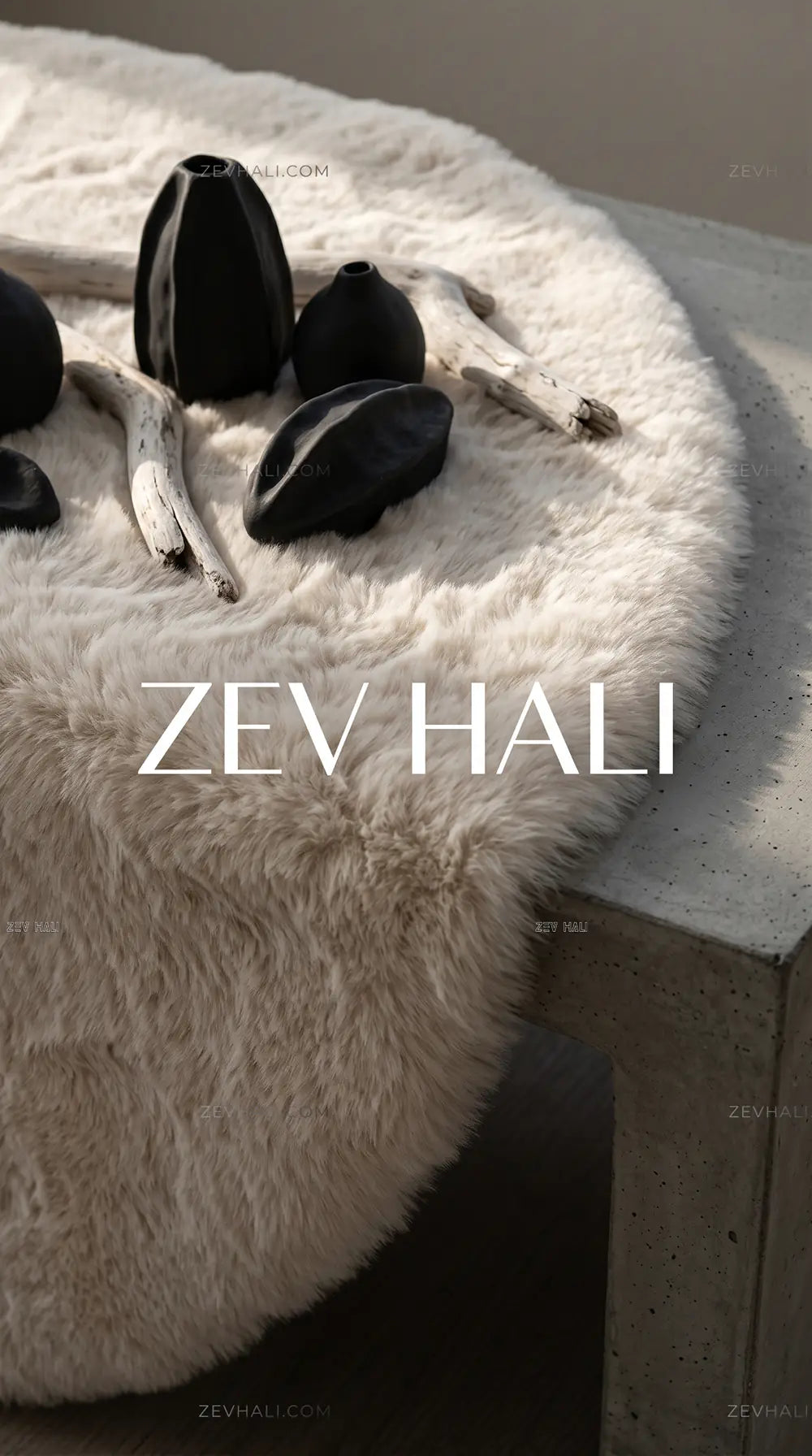 Zev Halı Alade Krem Suni Tavşan Tüyü Kaymaz Taban Yıkanabilir Peluş Yuvarlak Halı AL07 | Peluş Halı | Zev Halı