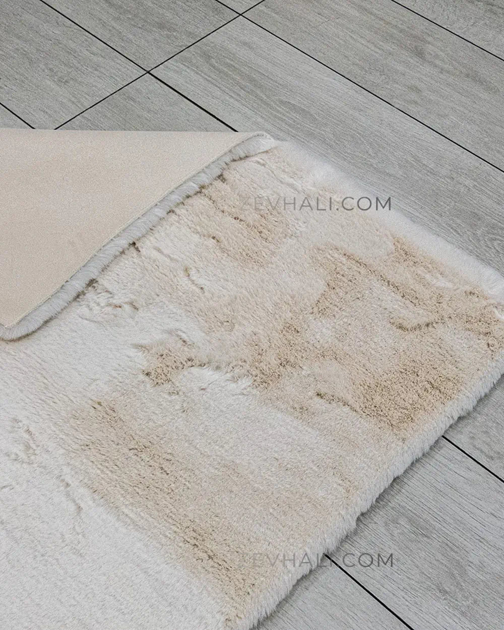 Zev Halı Alade Krem Suni Tavşan Tüyü Kaymaz Taban Yıkanabilir Peluş Yuvarlak Halı AL07 | Peluş Halı | Zev Halı