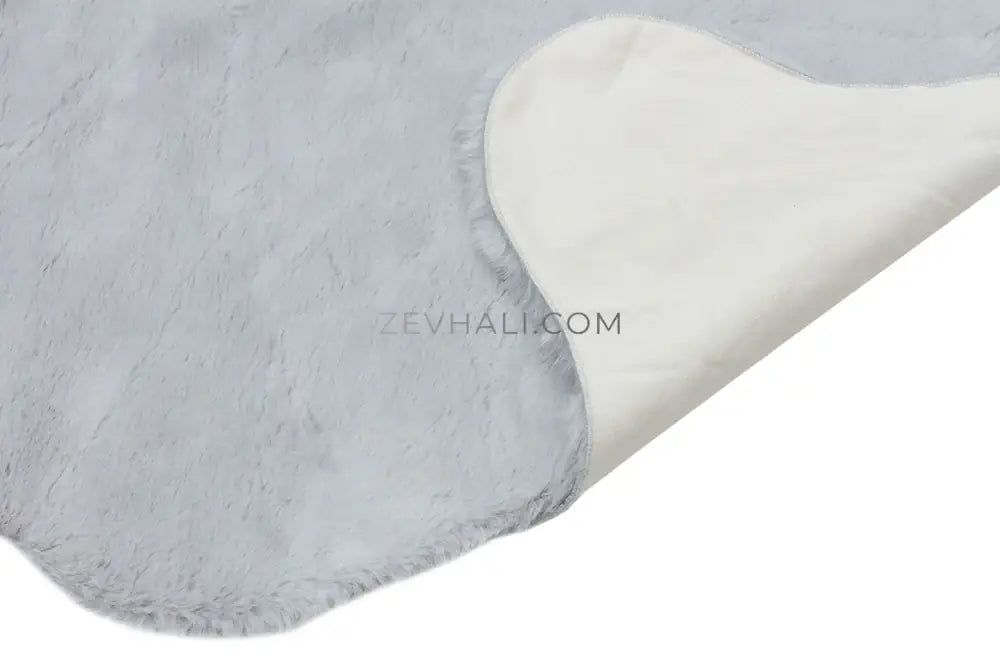 Zev Halı Alade Gri Suni Tavşan Tüyü Kaymaz Taban Yıkanabilir Peluş Yuvarlak Halı AL08