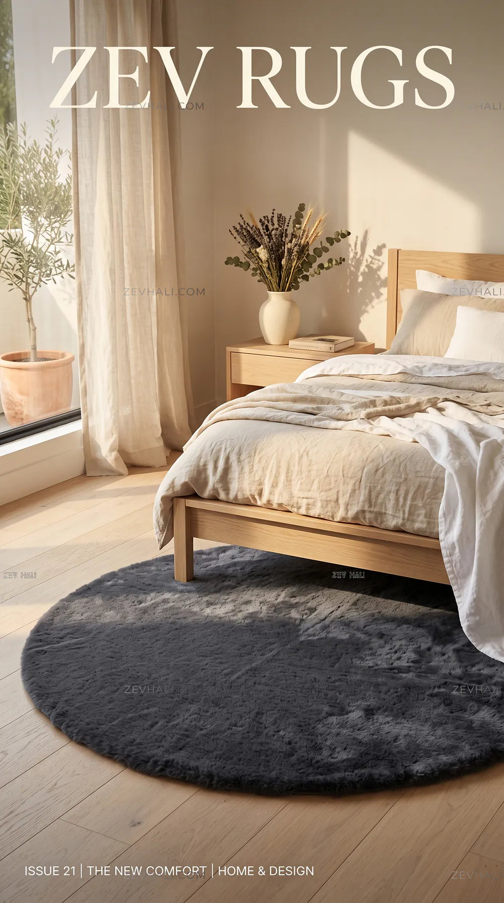 Zev Halı Alade Antrasit Suni Tavşan Tüyü Kaymaz Taban Yıkanabilir Peluş Yuvarlak Halı AL11 | Peluş Halı | Zev Halı