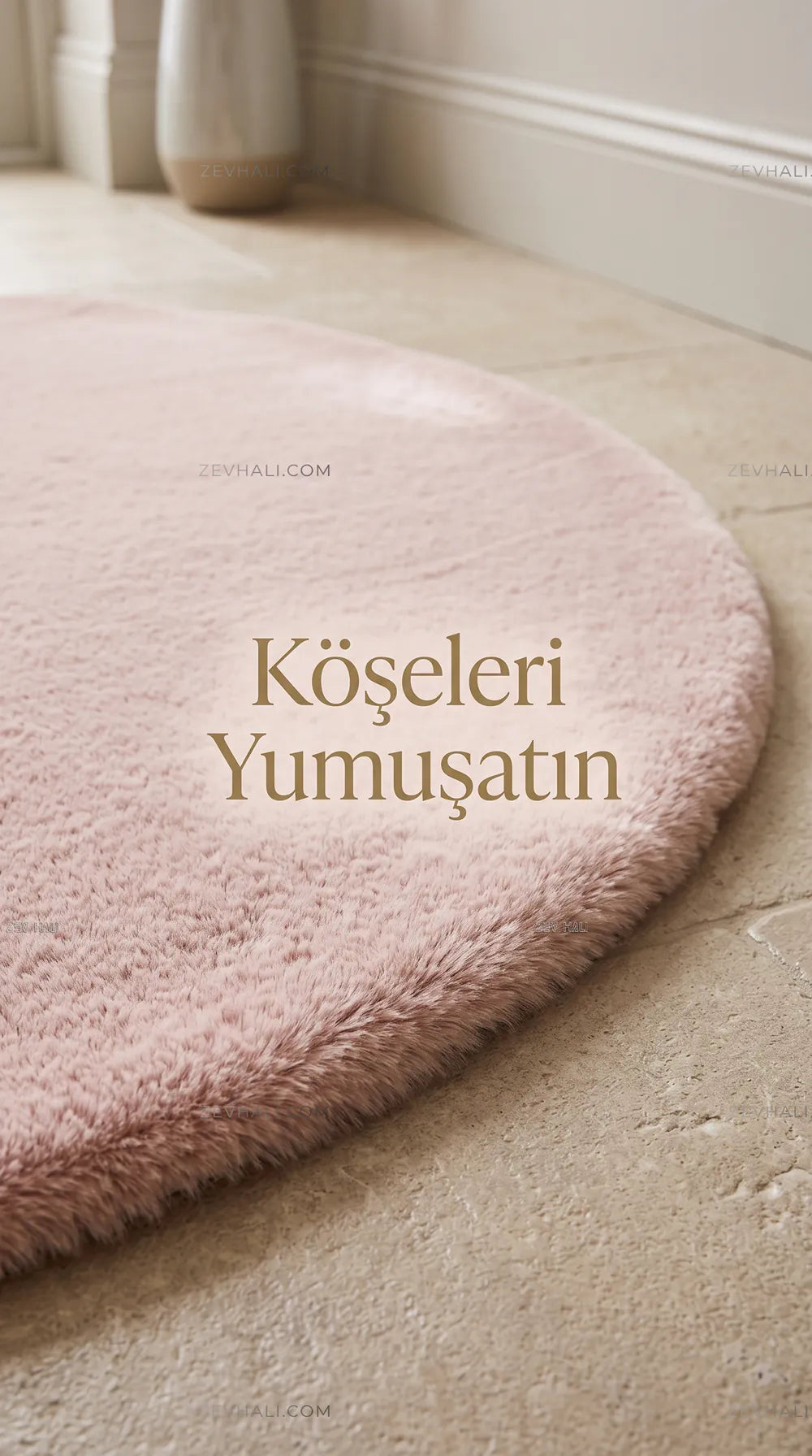 Zev Halı Alade Pudra Suni Tavşan Tüyü Kaymaz Taban Yıkanabilir Peluş Oval Halı AL15