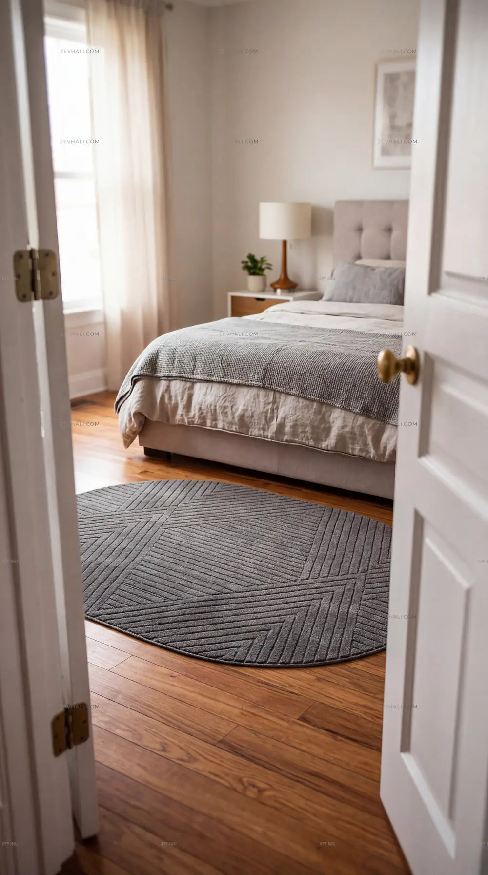 Zev Halı Antrasit Geometrik Yumuşak Oval Halı Yolluk Özel Ölçü Ba27 | Microfiber Halı | Zev Halı