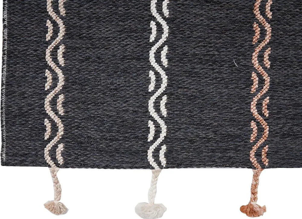Zev Halı Vincents Colors Antrasit Dalgalı Çizgili Püsküllü İnce Kilim VC06 160x200