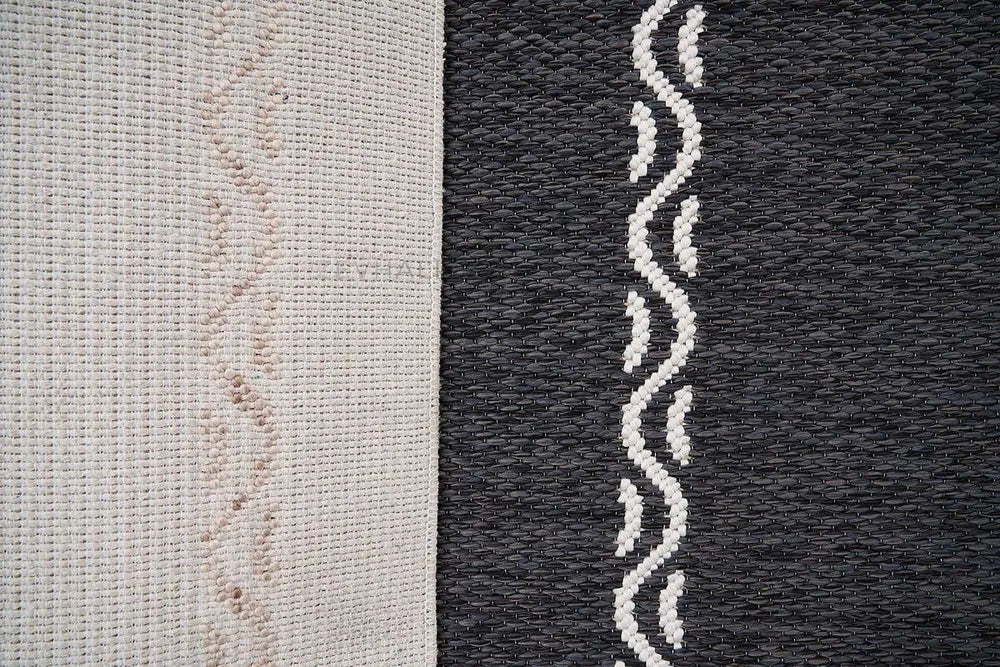 Zev Halı Vincents Colors Antrasit Dalgalı Çizgili Püsküllü İnce Kilim VC06 160x200
