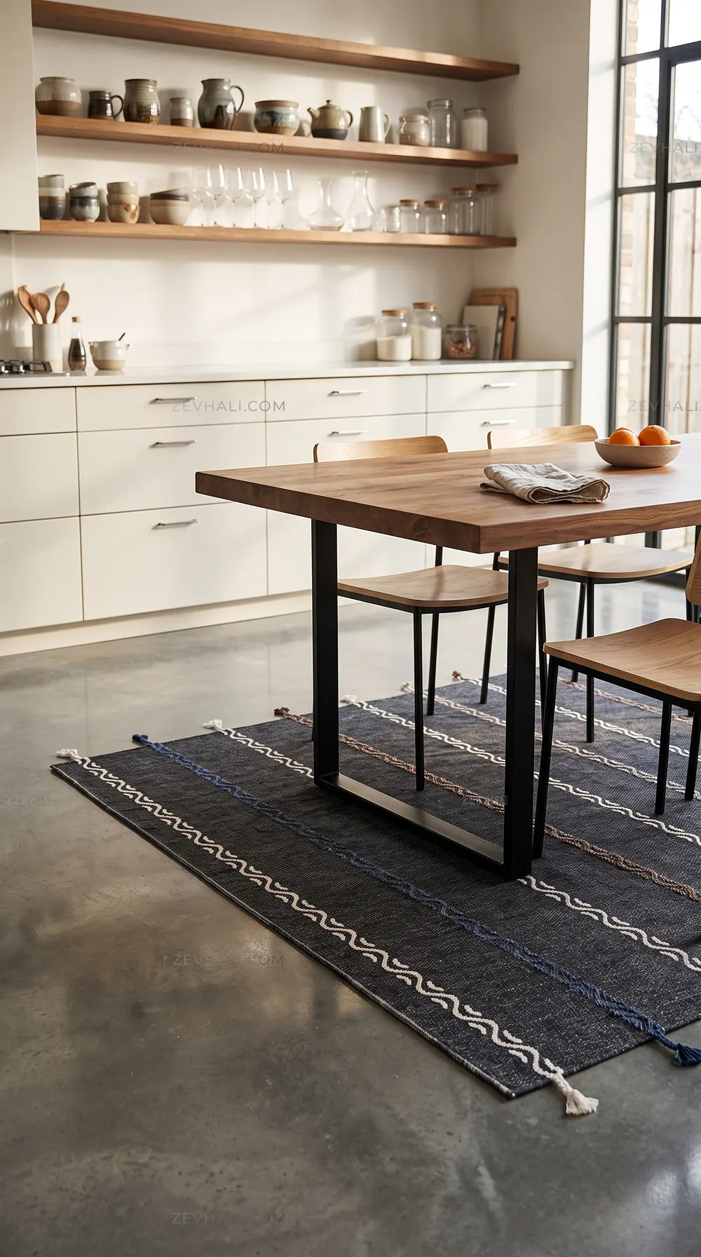 Zev Halı Vincents Colors Antrasit Dalgalı Çizgili Püsküllü İnce Kilim VC06 160x200