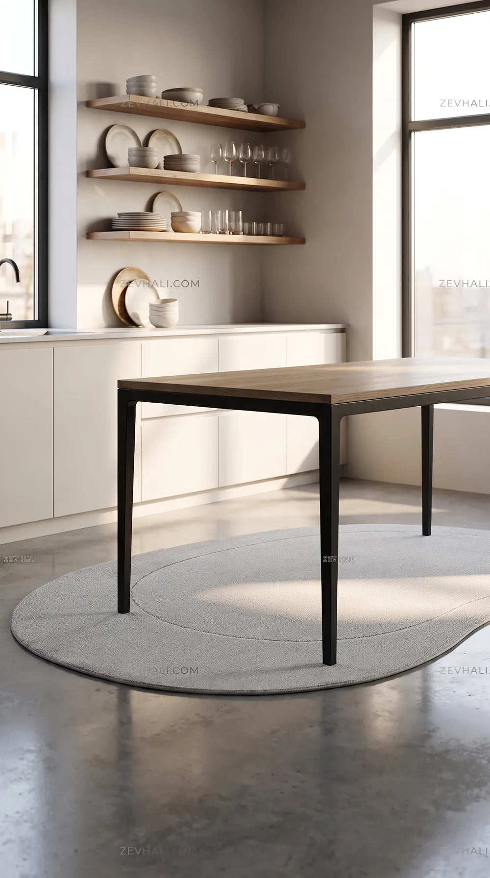 Zev Halı Asimetrik Amorf Gri Minimalist Akışkan Dokulu Premium Halı AST14 | Asimetrik Amorf Halı | Zev Halı