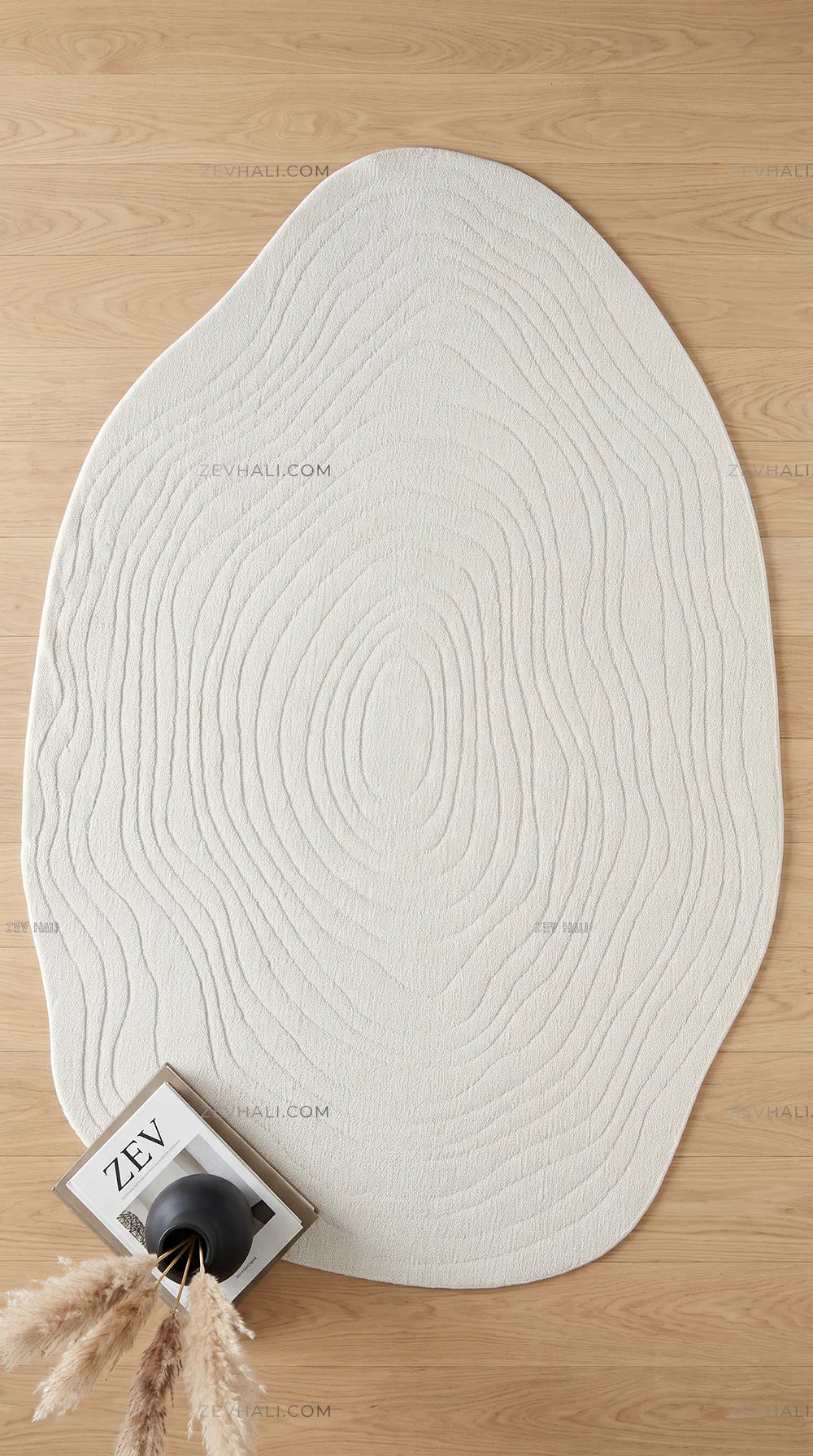 Zev Halı Asimetrik Amorf Krem Toz Vermeyen Parlak Yüzeyli Lüks Halı AST07 | Asimetrik Amorf Halı | Zev Halı