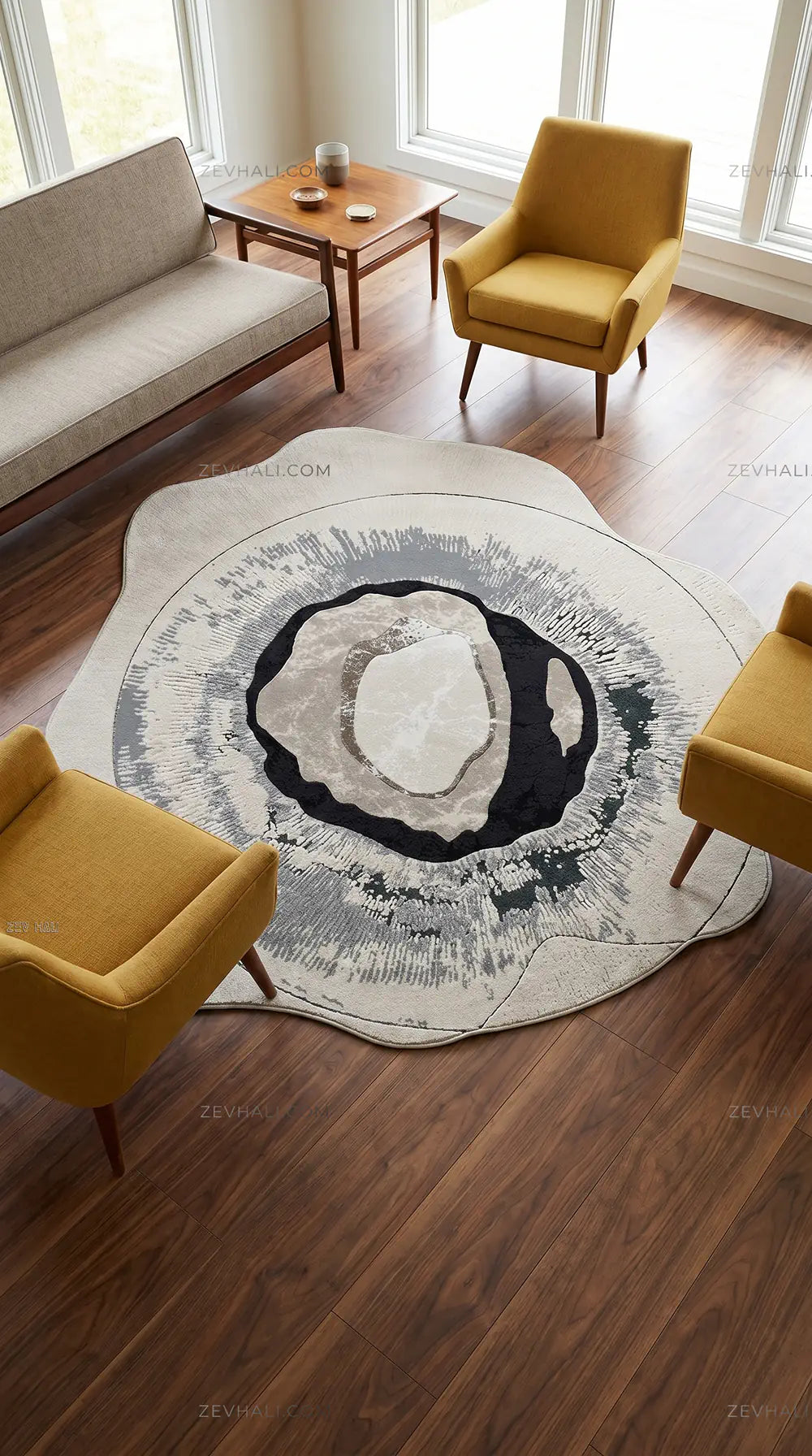 Zev Halı Asimetrik Amorf Serisi Mineral Taşı Desenli Kolay Temizlenen Halı AS06 | Asimetrik Amorf Halı | Zev Halı