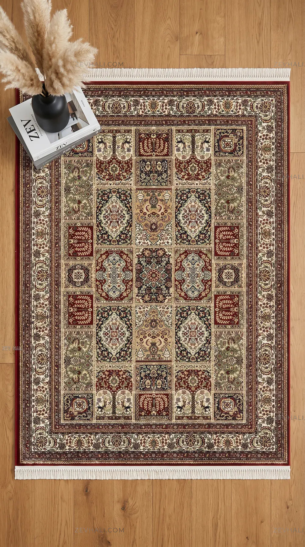 Zev Halı Asitane Bordo Etnik Afgan Desenli Vintage Salon Halısı AST07