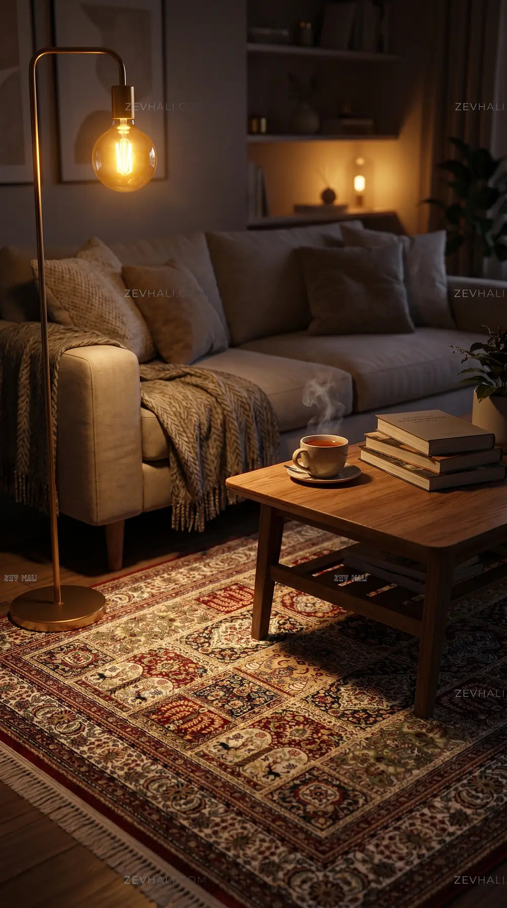 Zev Halı Asitane Bordo Etnik Afgan Desenli Vintage Salon Halısı AST07