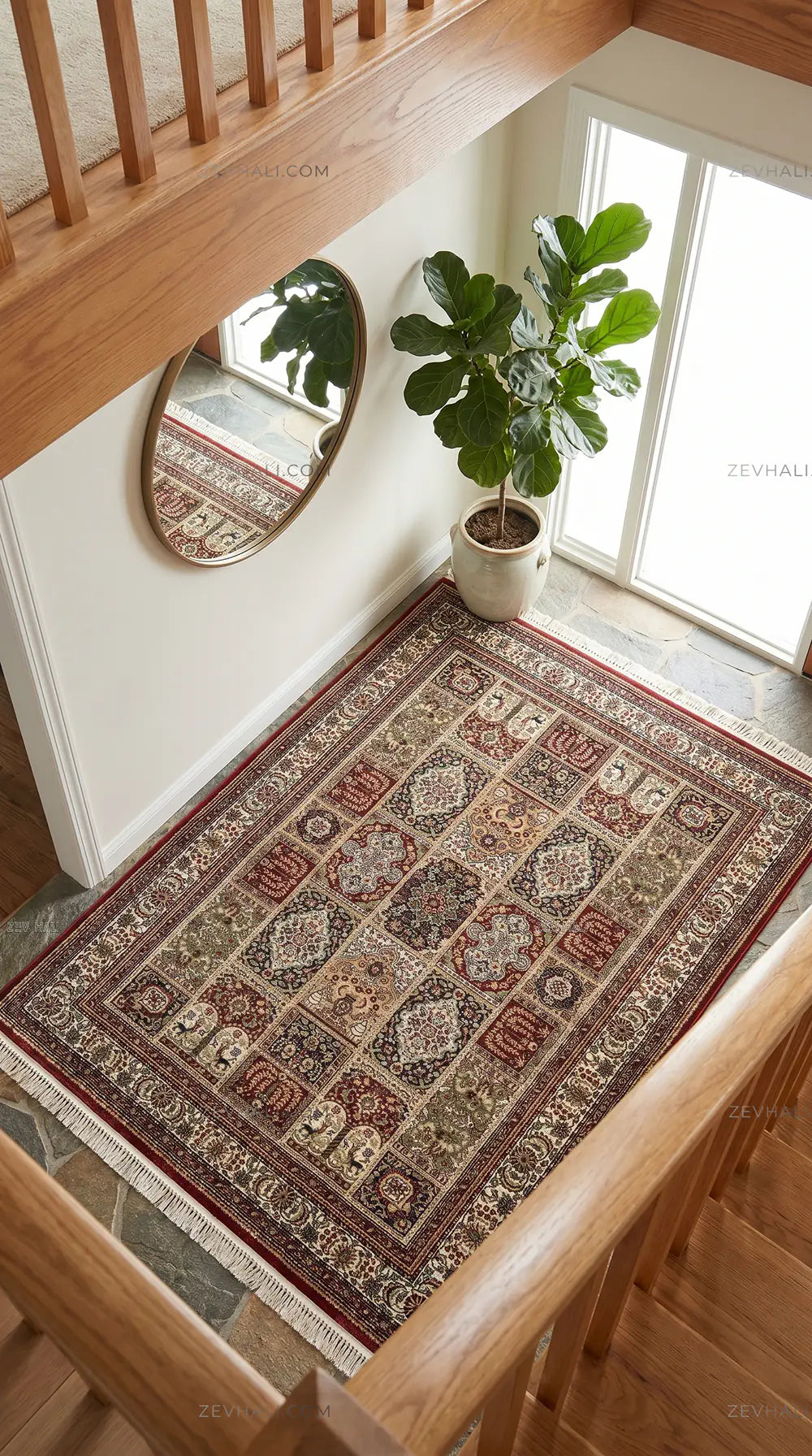 Zev Halı Asitane Bordo Etnik Afgan Desenli Vintage Salon Halısı AST07