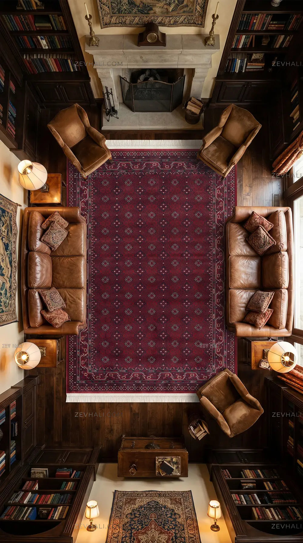 Zev Halı Asitane Bordo Geometrik Afgan Motifli Otantik Salon Halısı AST08