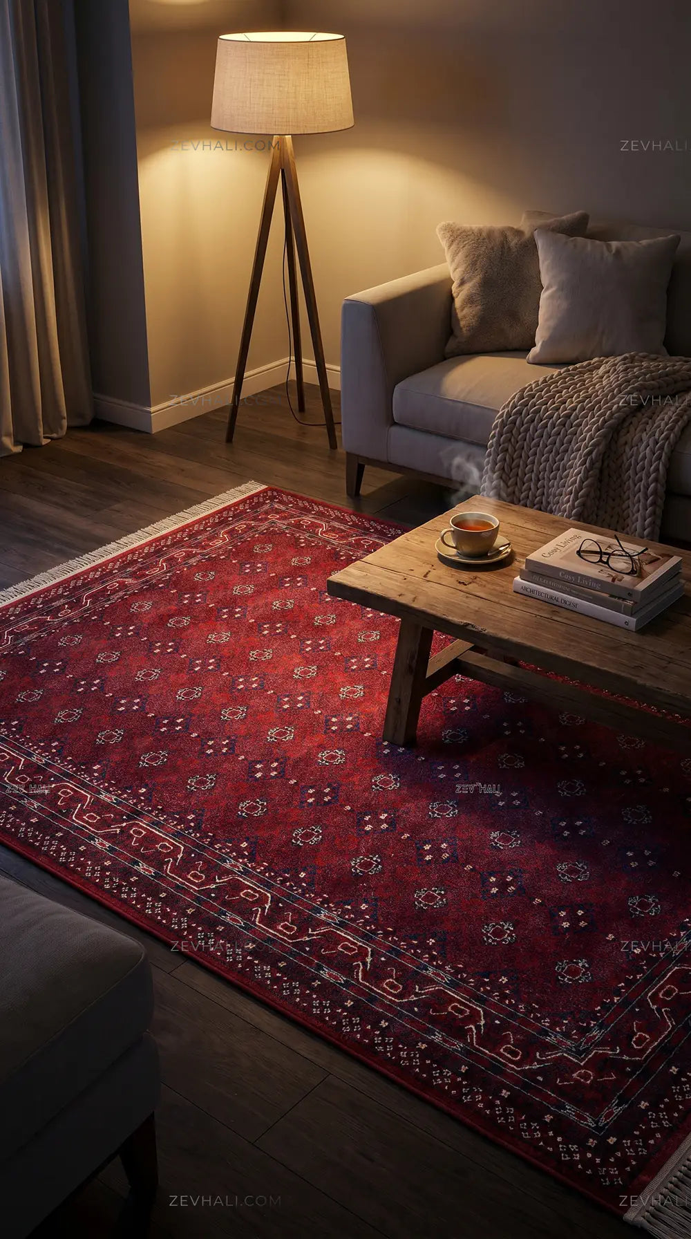 Zev Halı Asitane Bordo Geometrik Afgan Motifli Otantik Salon Halısı AST08