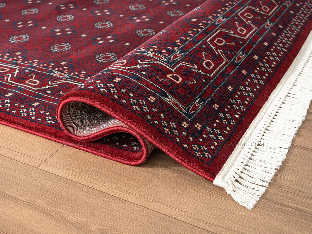 Zev Halı Asitane Bordo Geometrik Afgan Motifli Otantik Salon Halısı AST08