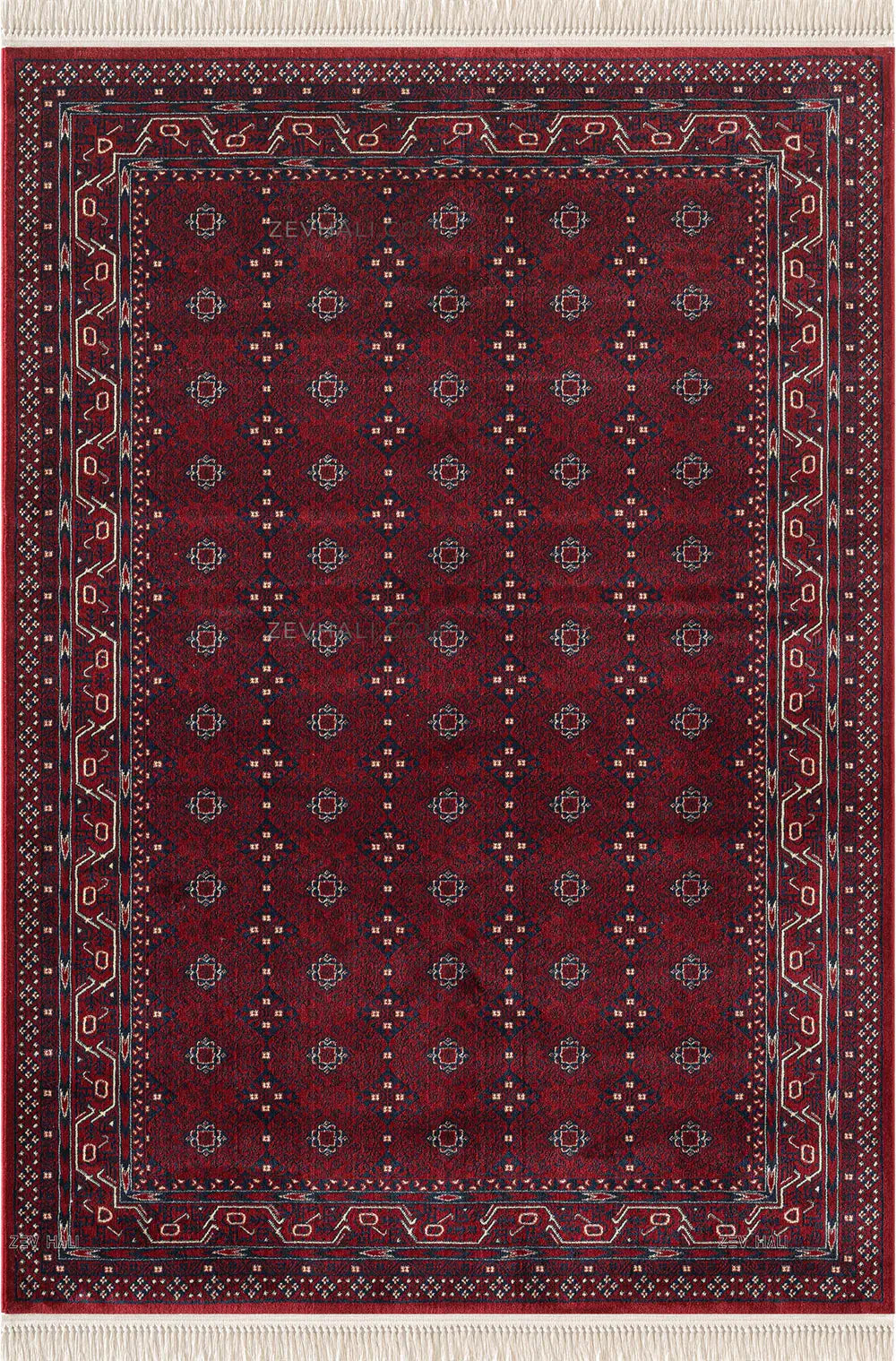 Zev Halı Asitane Bordo Geometrik Afgan Motifli Otantik Salon Halısı AST08