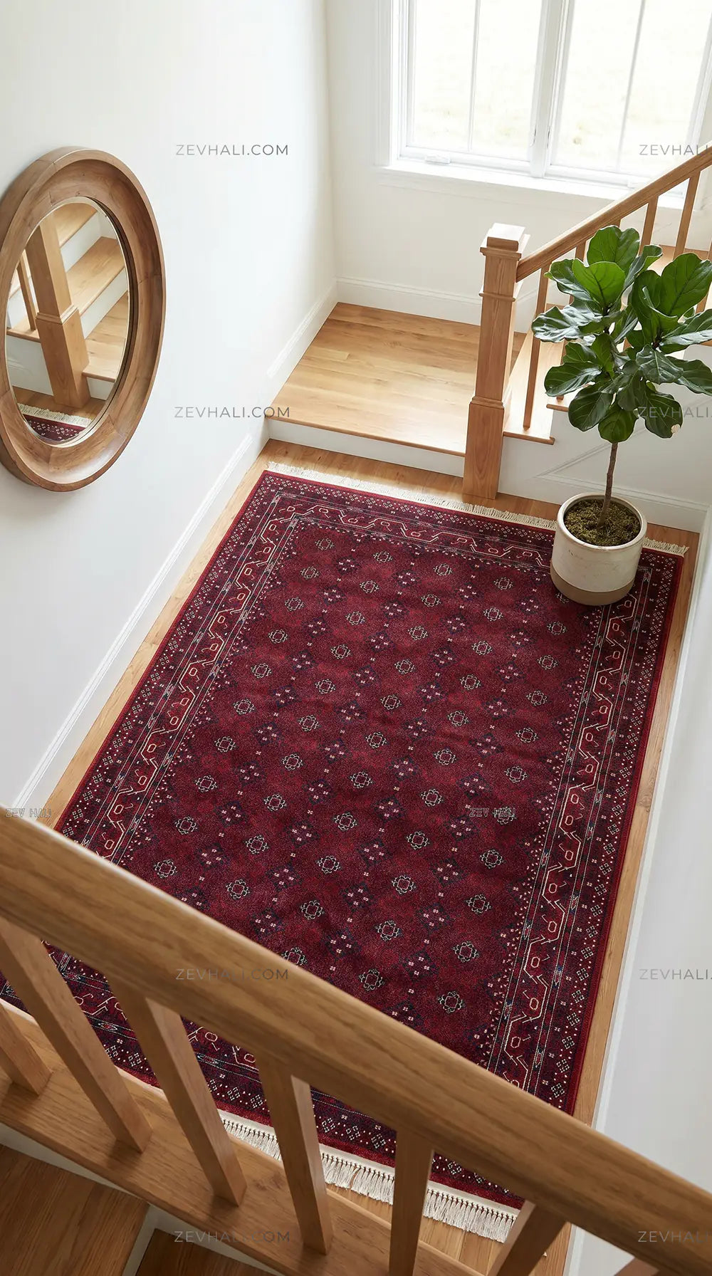 Zev Halı Asitane Bordo Geometrik Afgan Motifli Otantik Salon Halısı AST08