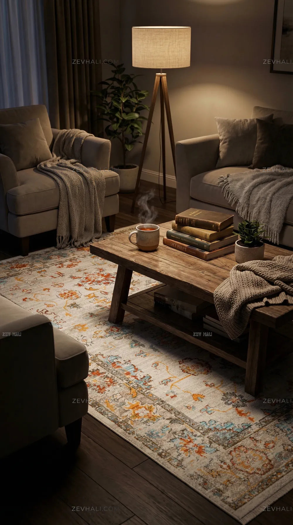 Zev Halı Aura Turuncu Turkuaz Vintage Klasik Salon Mutfak Halısı And005 | Etnik Halılar | Zev Halı