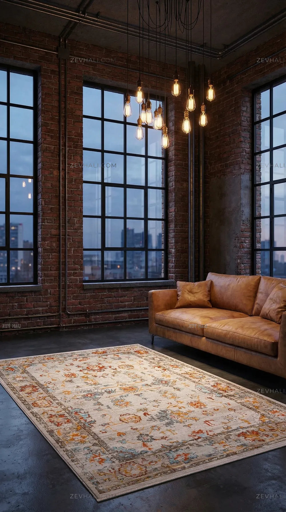 Zev Halı Aura Turuncu Turkuaz Vintage Klasik Salon Mutfak Halısı And005 | Etnik Halılar | Zev Halı