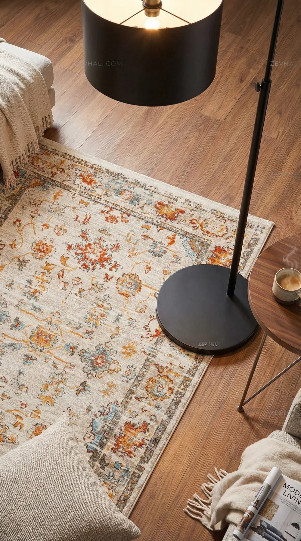 Zev Halı Aura Turuncu Turkuaz Vintage Klasik Salon Mutfak Halısı And005 | Etnik Halılar | Zev Halı