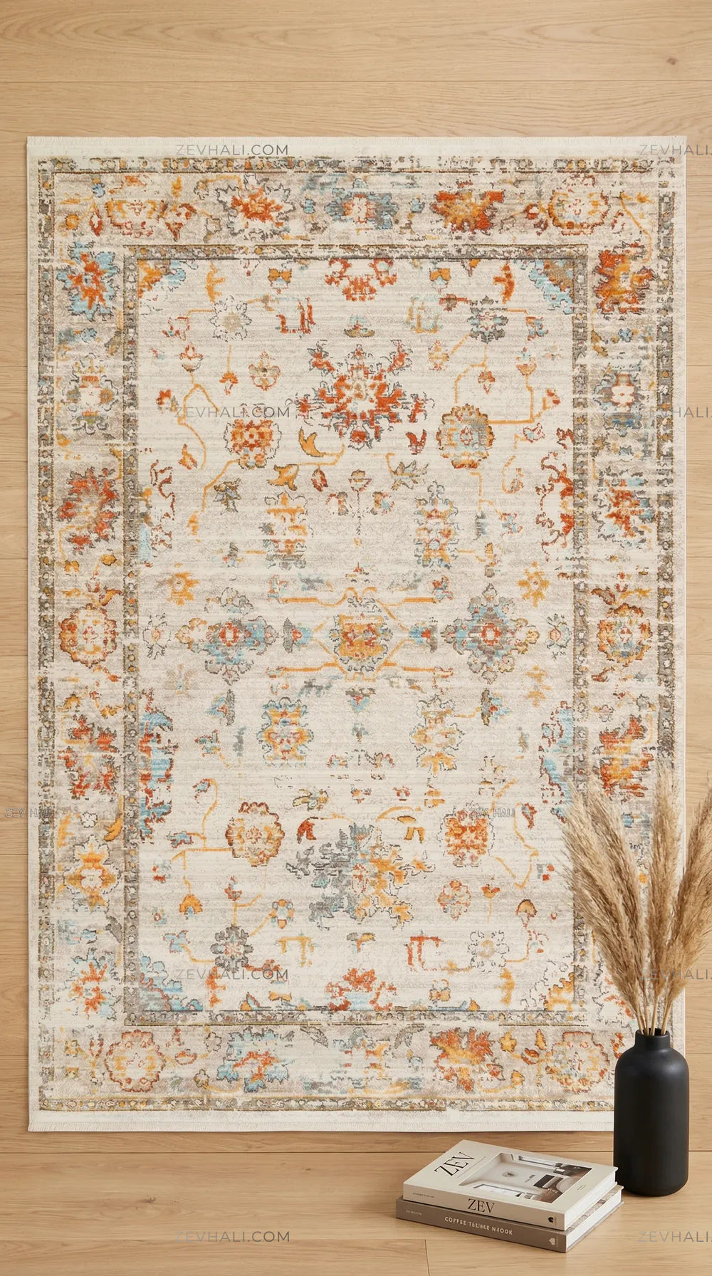 Zev Halı Aura Turuncu Turkuaz Vintage Klasik Salon Mutfak Halısı And005 | Etnik Halılar | Zev Halı