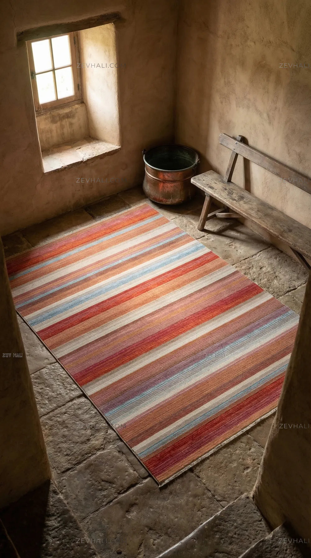 Zev Halı Aura Çok Renkli Çizgili Modern Salon Mutfak Halısı And008 | Etnik Halılar | Zev Halı