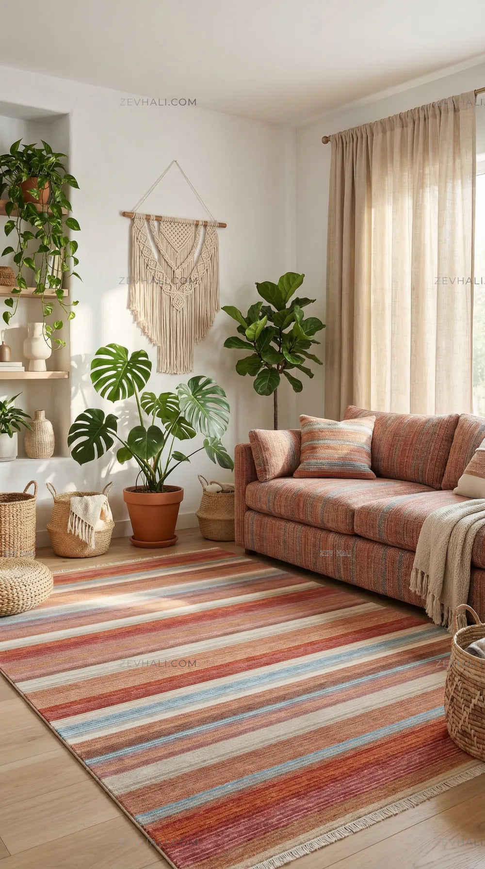 Zev Halı Aura Çok Renkli Çizgili Modern Salon Mutfak Halısı And008 | Etnik Halılar | Zev Halı