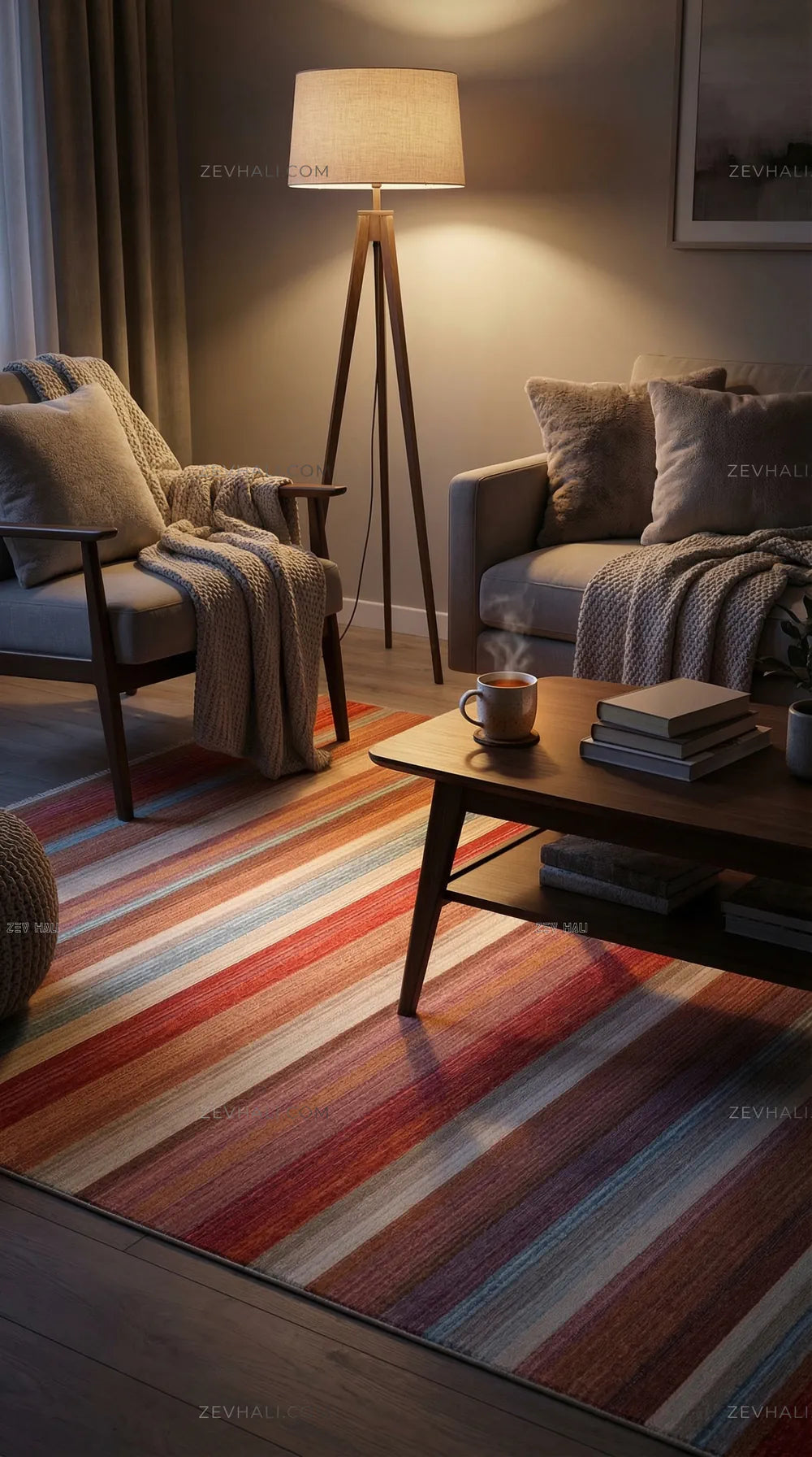 Zev Halı Aura Çok Renkli Çizgili Modern Salon Mutfak Halısı And008 | Etnik Halılar | Zev Halı