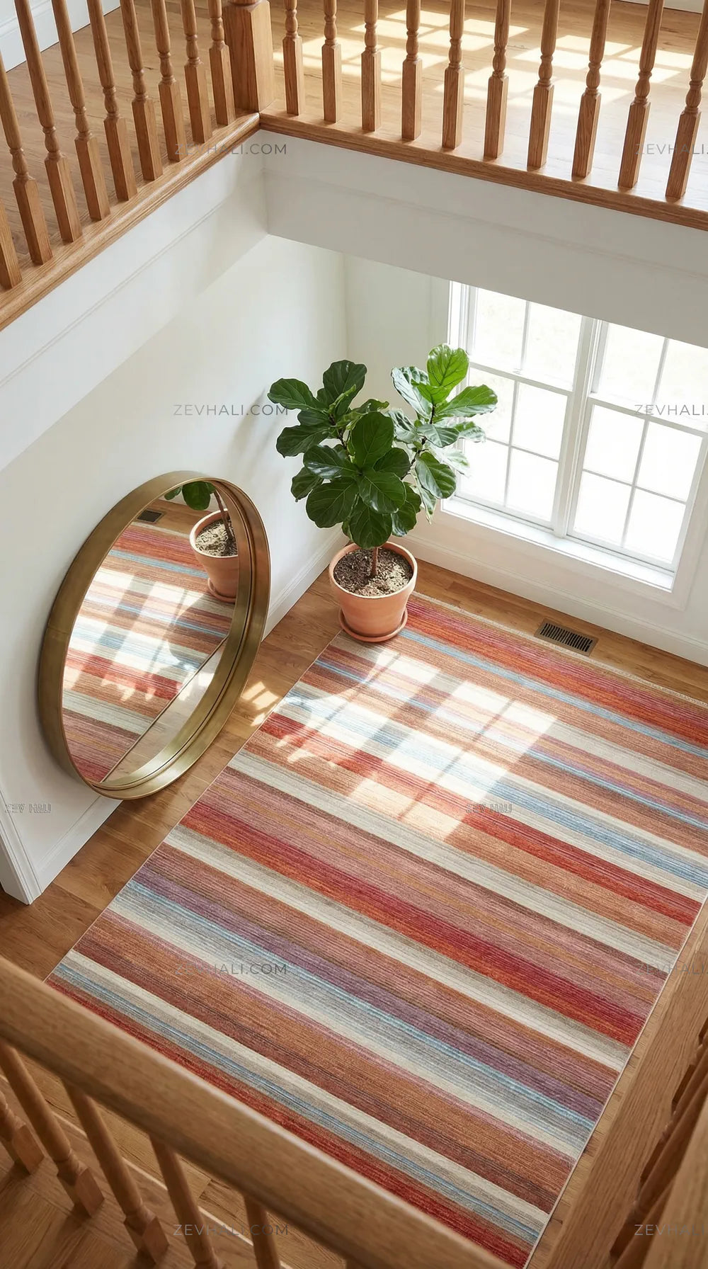 Zev Halı Aura Çok Renkli Çizgili Modern Salon Mutfak Halısı And008 | Etnik Halılar | Zev Halı