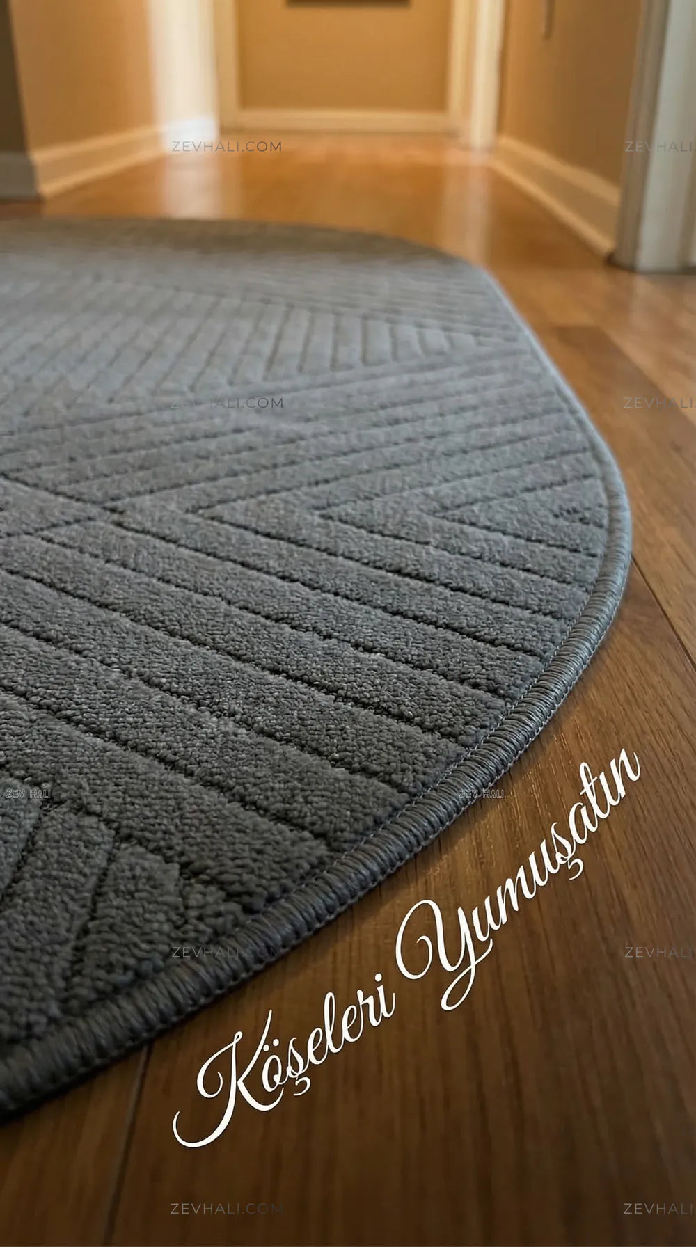 Zev Halı Babil Antrasit Çizgili Ekstra Yumuşak Modern Yuvarlak Halı Ba10 | Microfiber Halı | Zev Halı