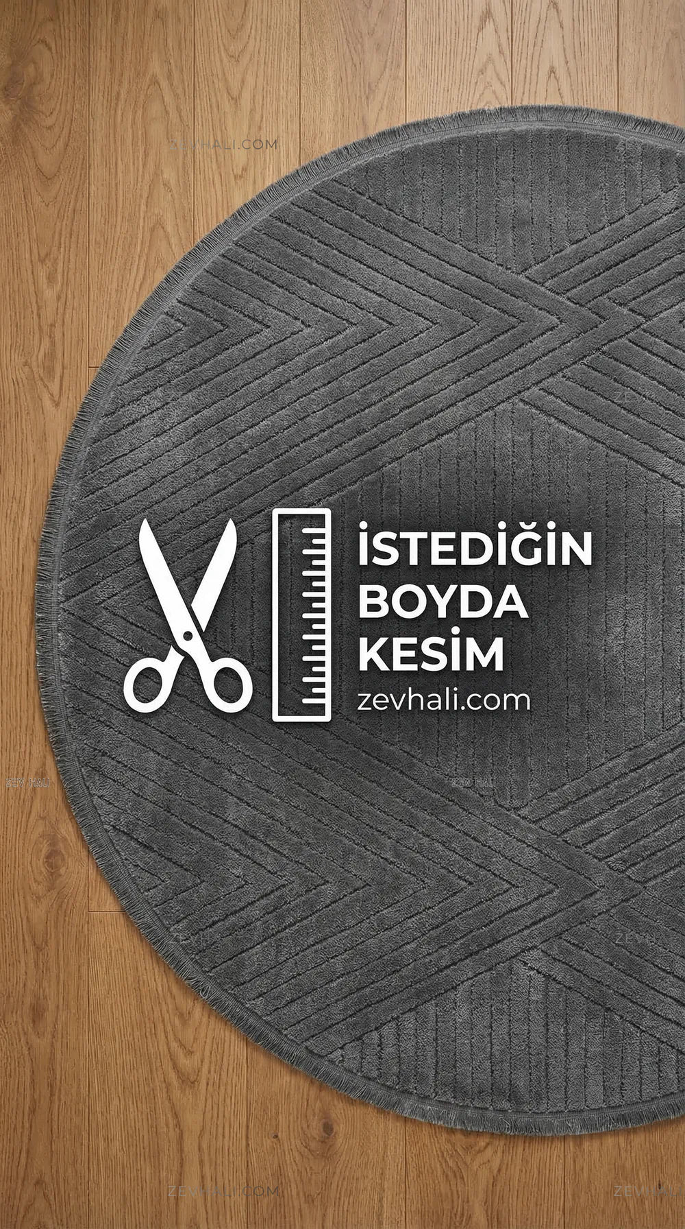 Zev Halı Babil Antrasit Çizgili Ekstra Yumuşak Modern Yuvarlak Halı Ba10 | Microfiber Halı | Zev Halı
