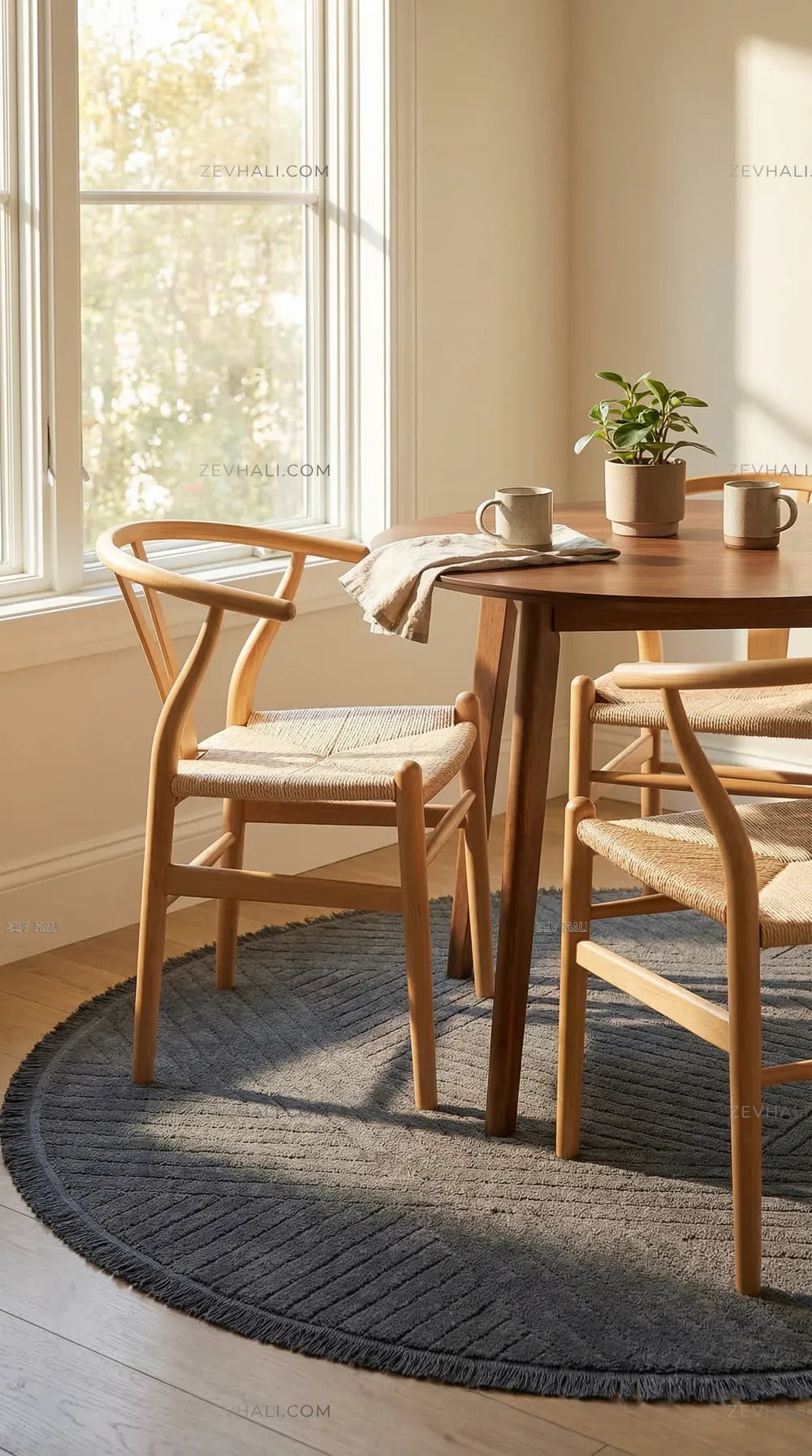 Zev Halı Babil Antrasit Çizgili Ekstra Yumuşak Modern Yuvarlak Halı Ba10 | Microfiber Halı | Zev Halı