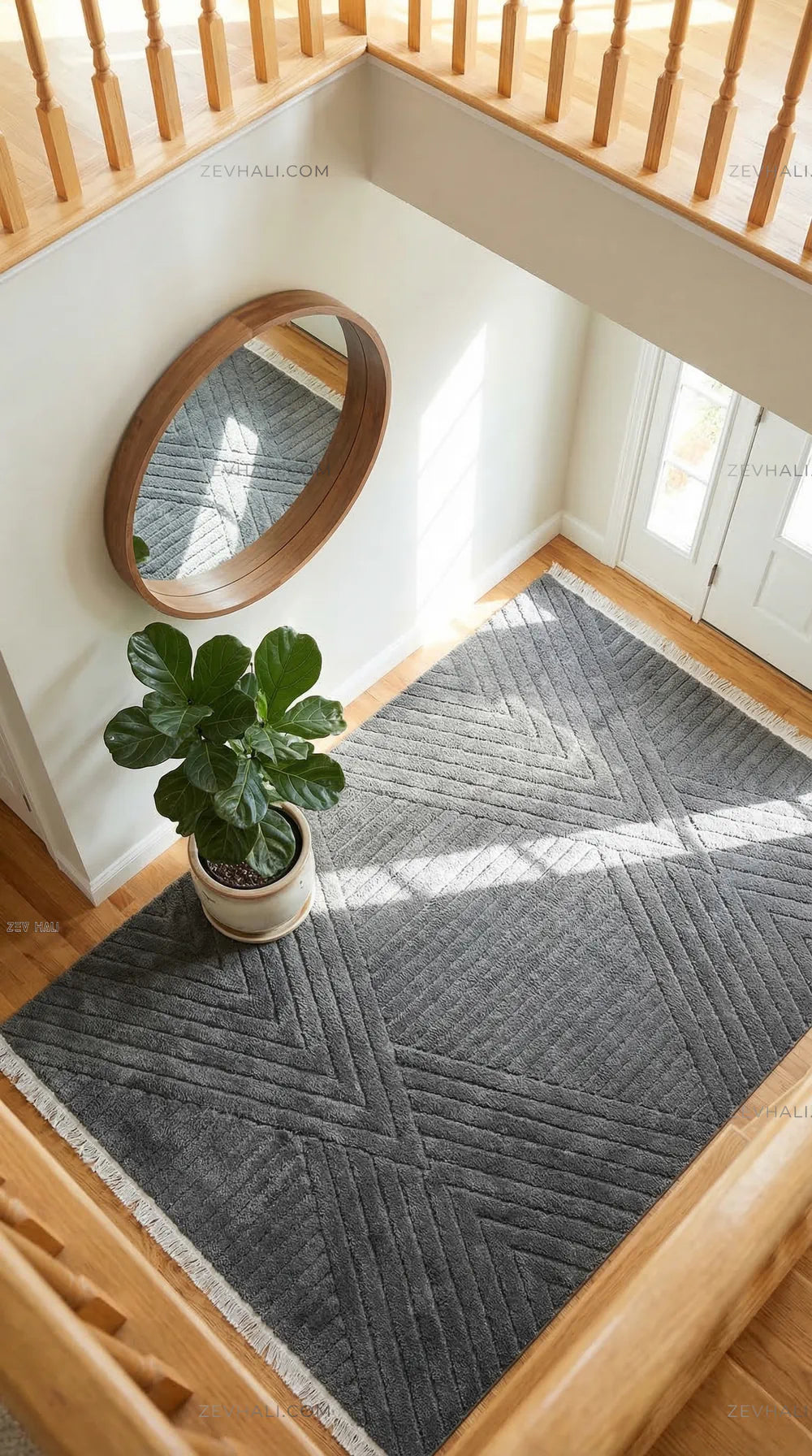 Zev Halı Babil Antrasit Çizgi Desenli Oturma Odası Halısı Özel Ölçü Ba09 | Microfiber Halı | Zev Halı