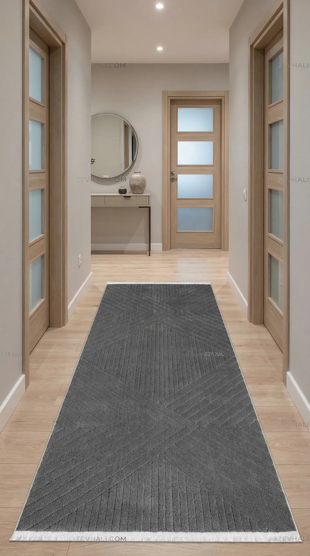 Zev Halı Babil Antrasit Çizgi Desenli Oturma Odası Halısı Özel Ölçü Ba09 | Microfiber Halı | Zev Halı